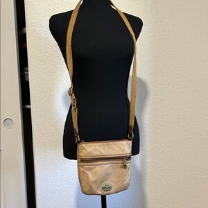 Fossil Beige Leather Crossbody Bag